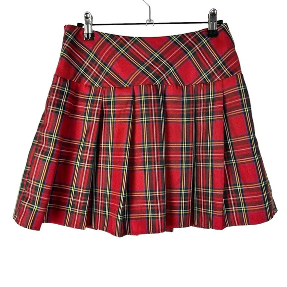 Shein Red Tartan Plaid Pleated Low Rise Mini Skirt S - Picture 2 of 4